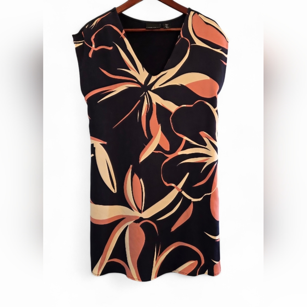 Cynthia Rowley Black and Peach Floral Midi Dress